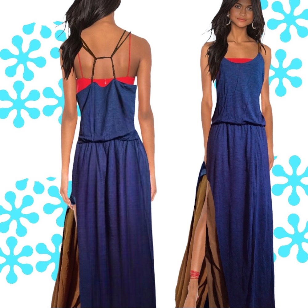 Anthropologie 🦋Royal Blue/Chocolate🦋Spaghetti Strap 🦋Maxi Dress 🦋Size XS